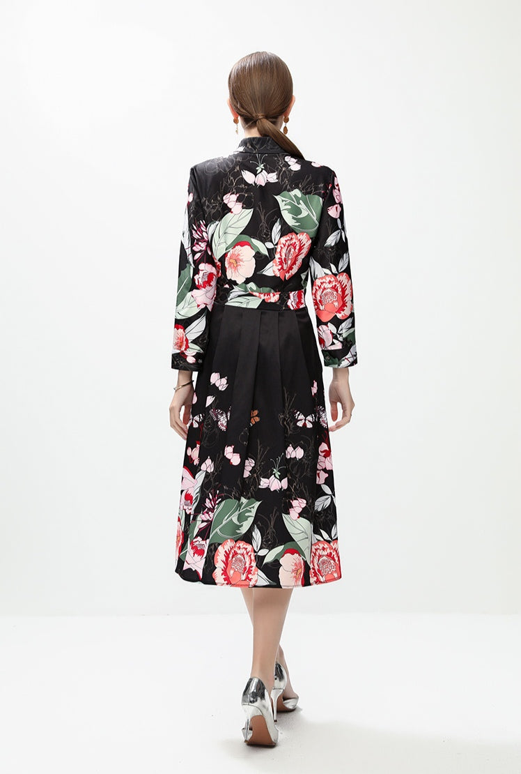 Black Floral Long-sleeved Dress