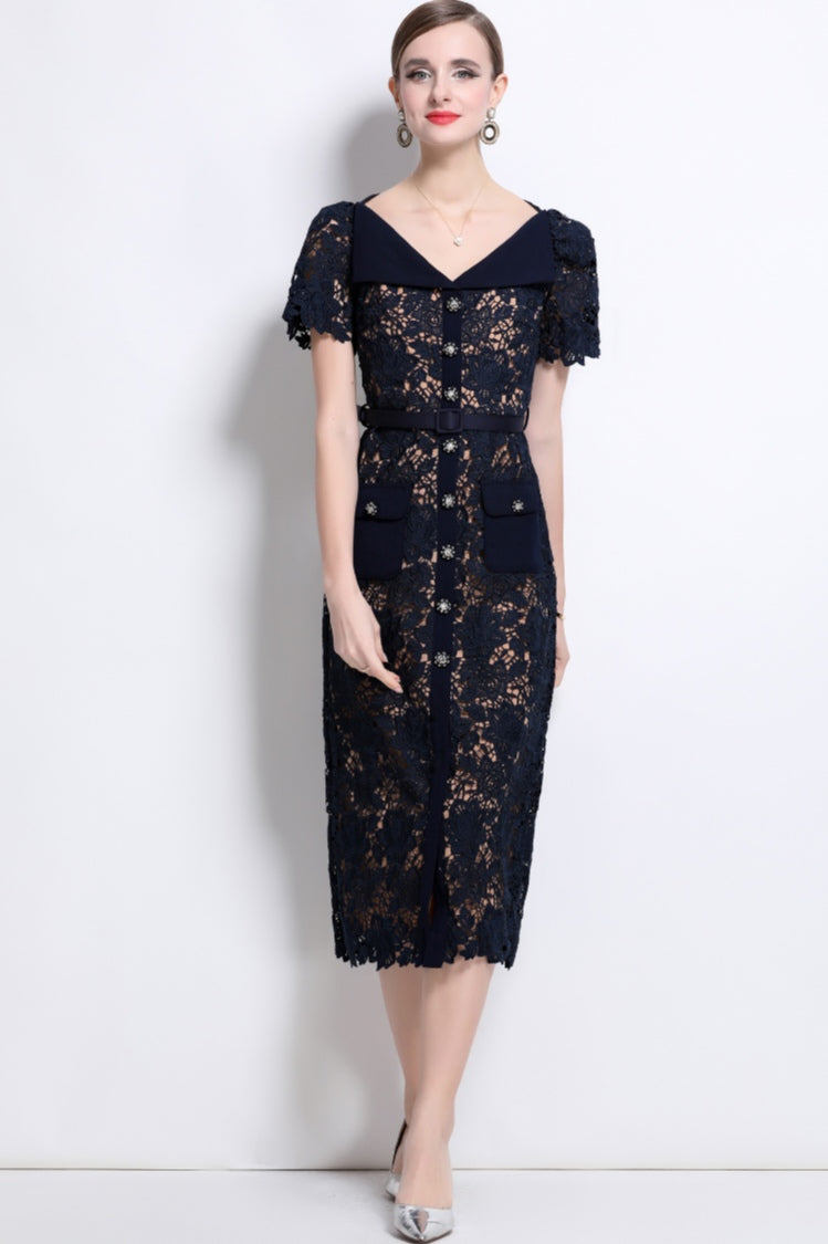 Royal Blue V-neck Fairy Lace Dress