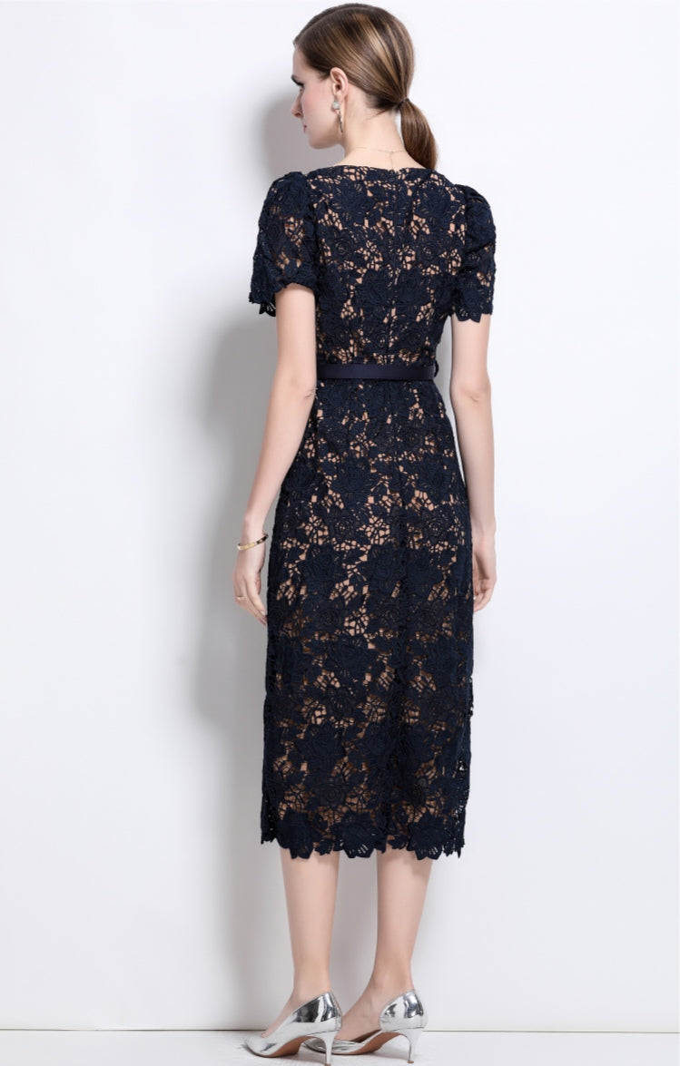 Royal Blue V-neck Fairy Lace Dress
