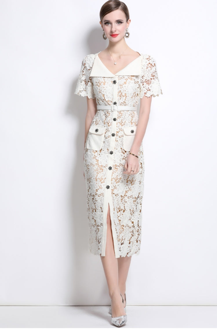 White V-neck Fairy Lace Dress
