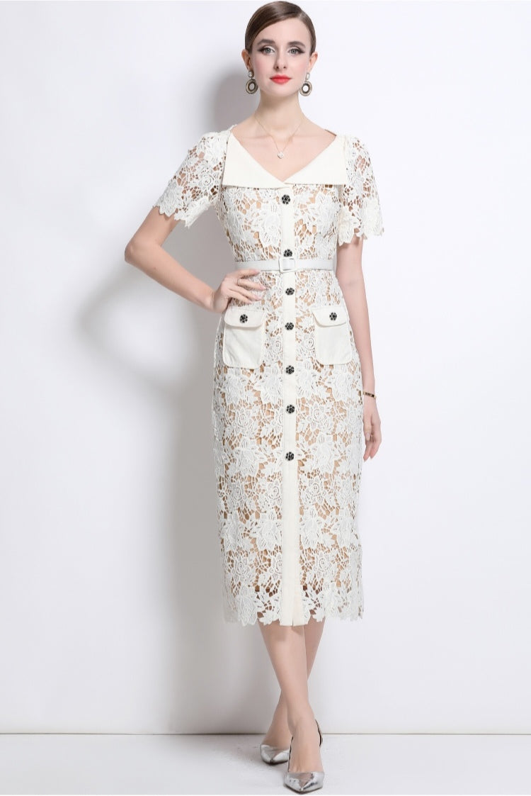 White V-neck Fairy Lace Dress