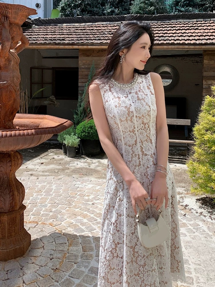White Lace Sleeveless Dress