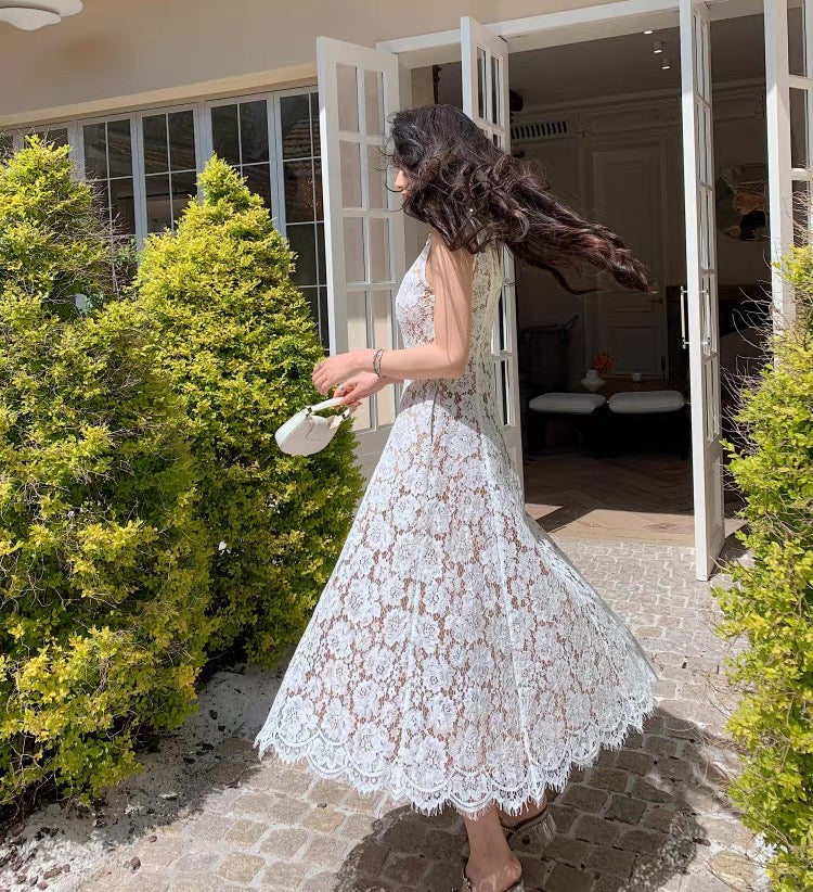 White Lace Sleeveless Dress