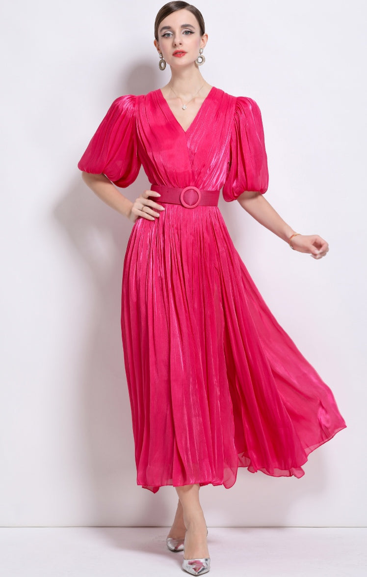 Rose Red Puff Sleeve Dress