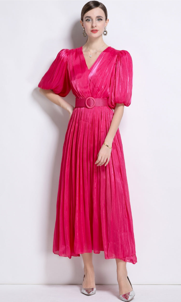 Rose Red Puff Sleeve Dress