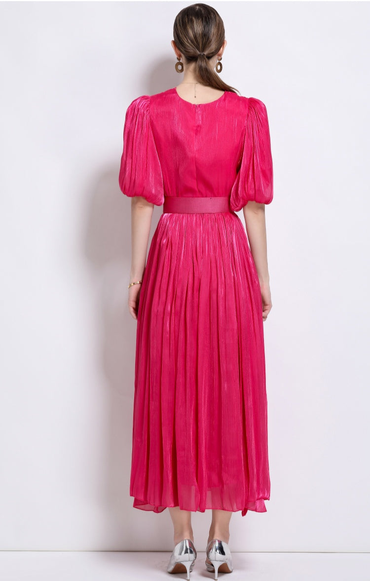 Rose Red Puff Sleeve Dress