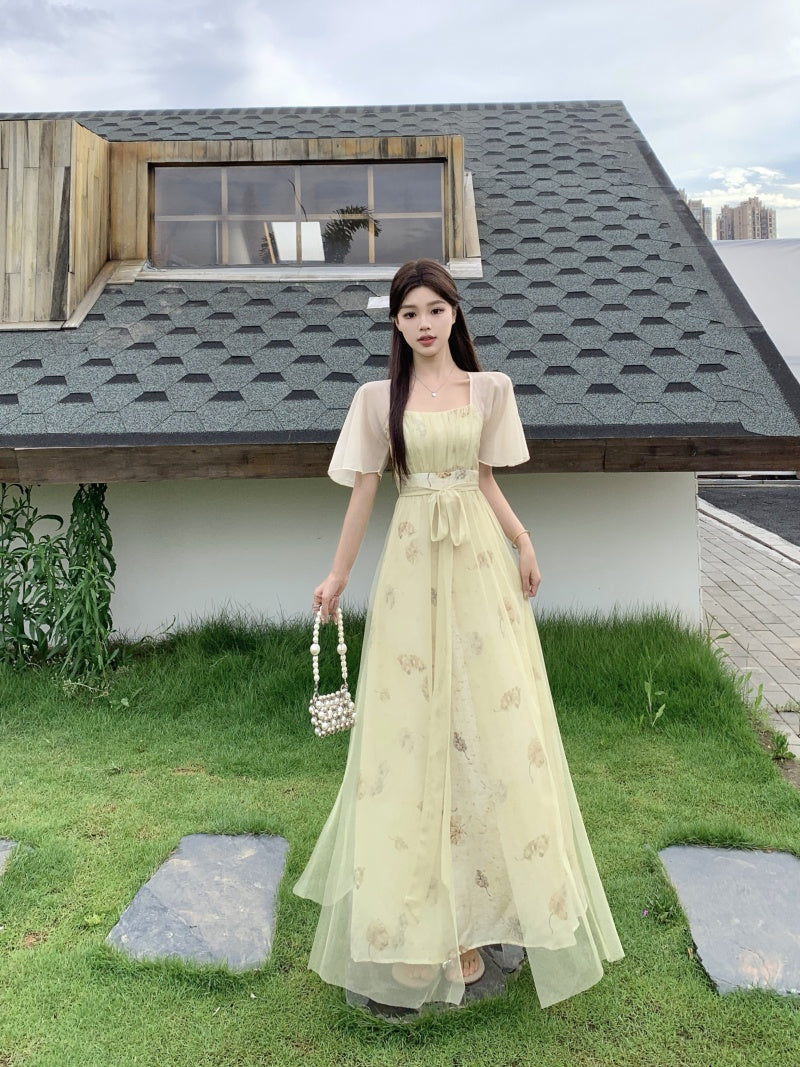 Square Neck Floral Vintage Dress