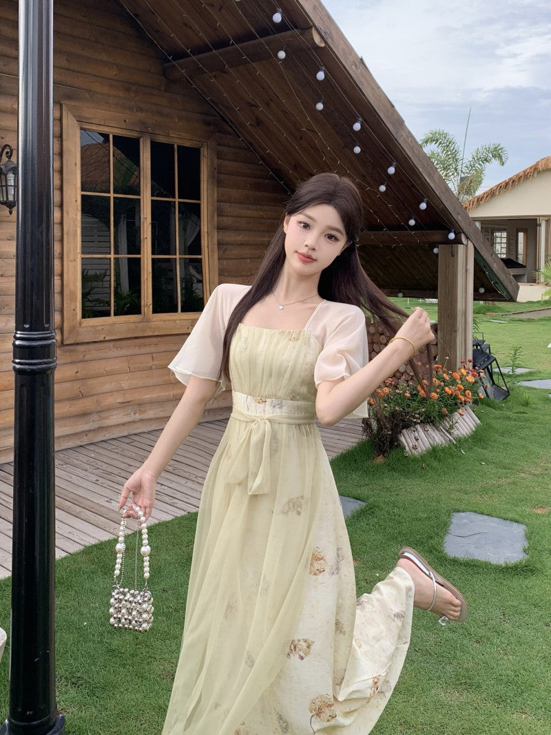 Square Neck Floral Vintage Dress