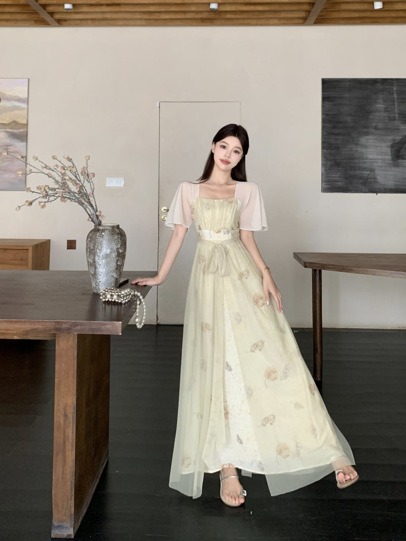 Square Neck Floral Vintage Dress