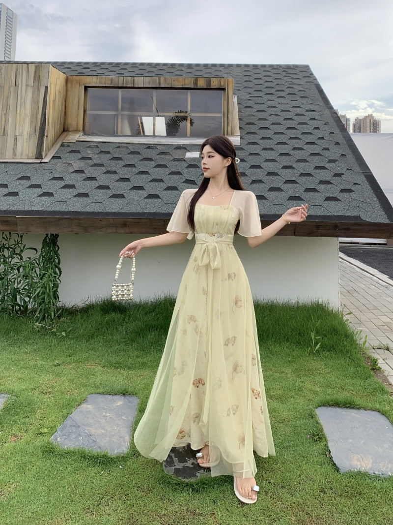 Square Neck Floral Vintage Dress