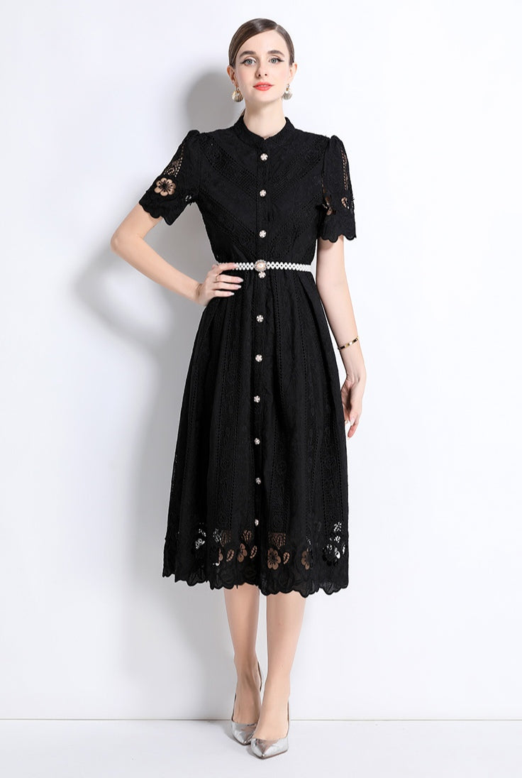 Black Hollow Embroidery Dress