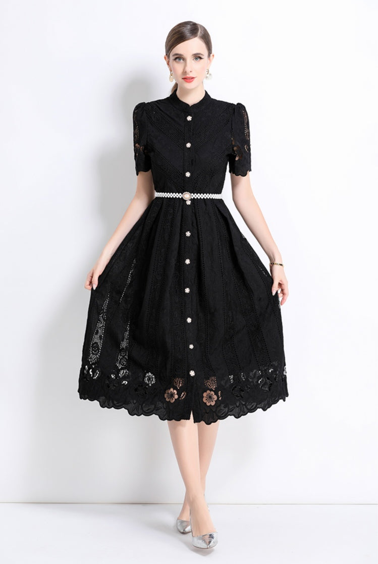 Black Hollow Embroidery Dress