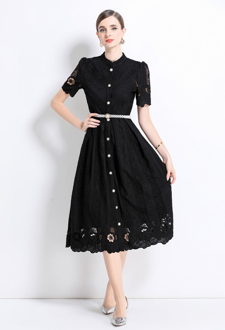 Black Hollow Embroidery Dress