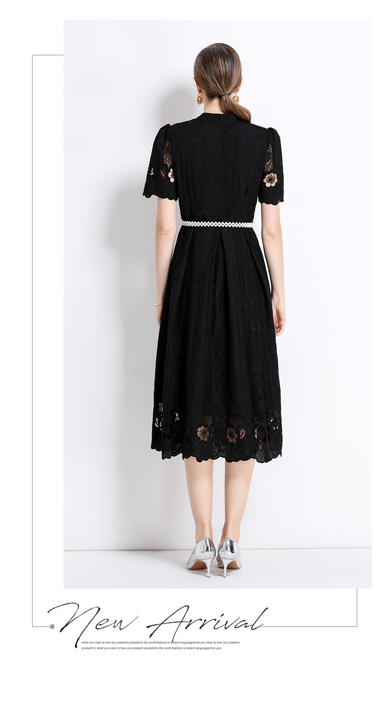 Black Hollow Embroidery Dress