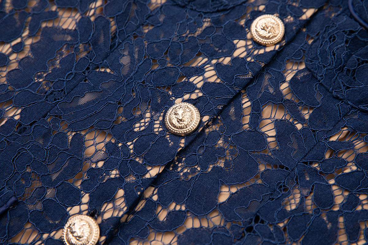 Navy Blue Lace Mid-length Dress
