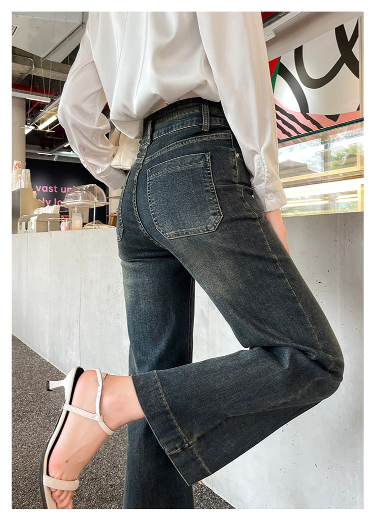 High-Waist Dark Wash Cropped Flared Jeans