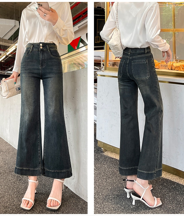 High-Waist Dark Wash Cropped Flared Jeans