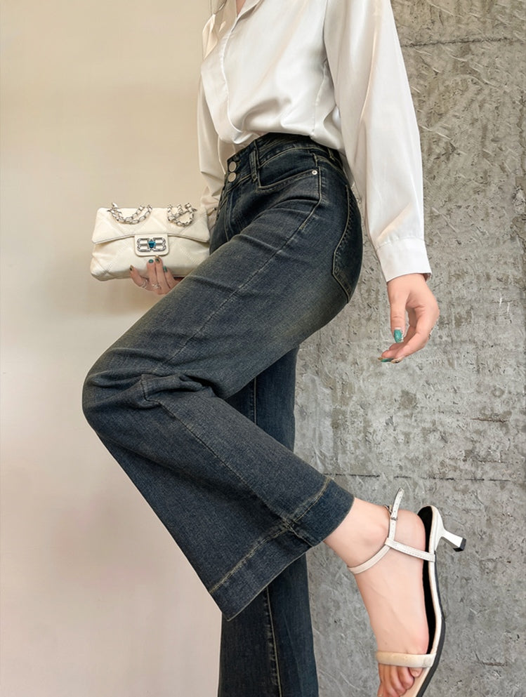 High-Waist Dark Wash Cropped Flared Jeans