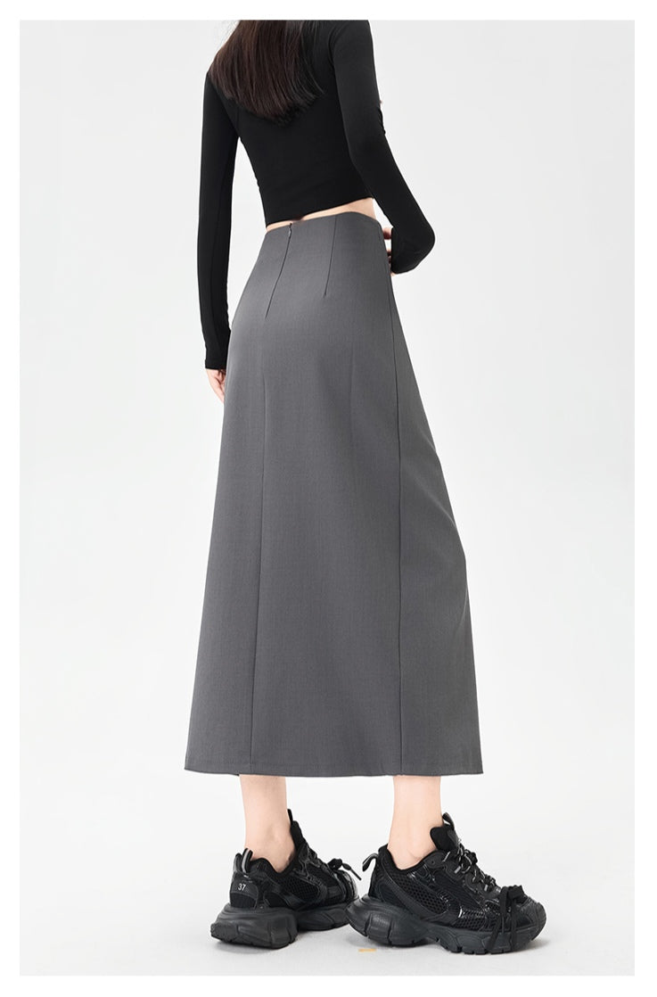 High Waist Irregular Pleated Slit Skirt