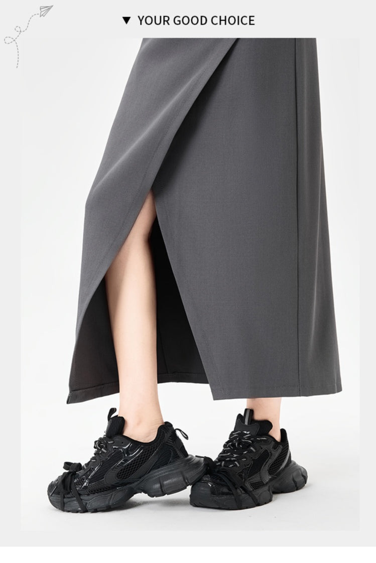High Waist Irregular Pleated Slit Skirt