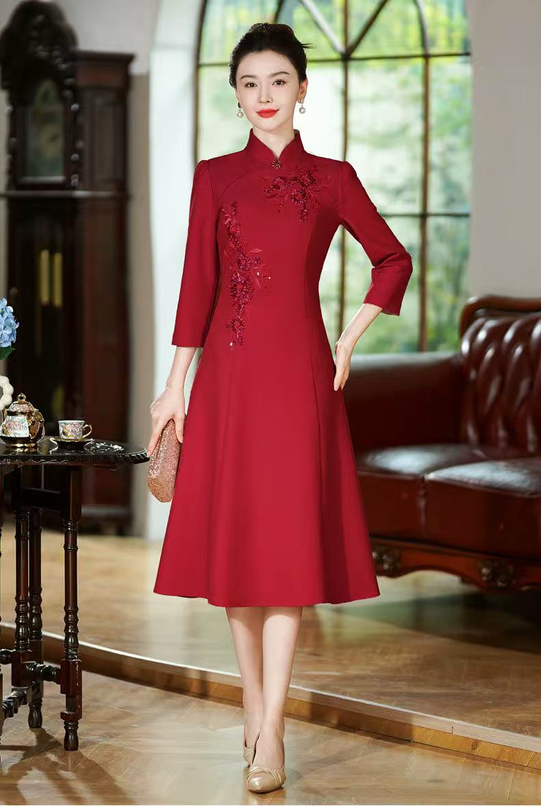 Chinese Qipao Dress with Floral Embroidery