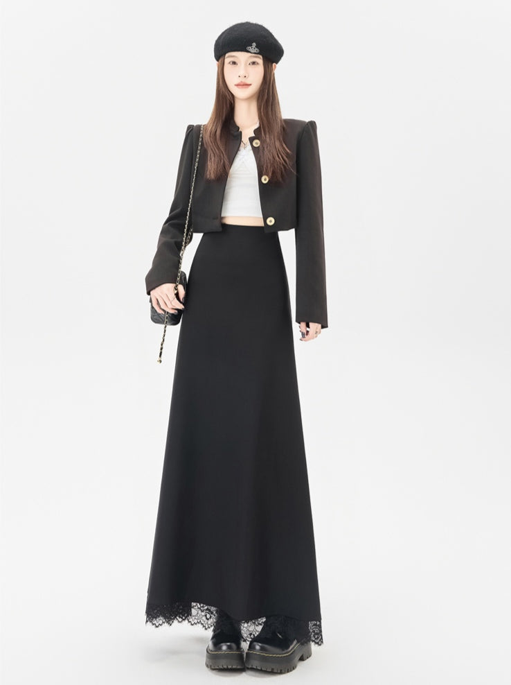 Lace Stitching Black Skirt
