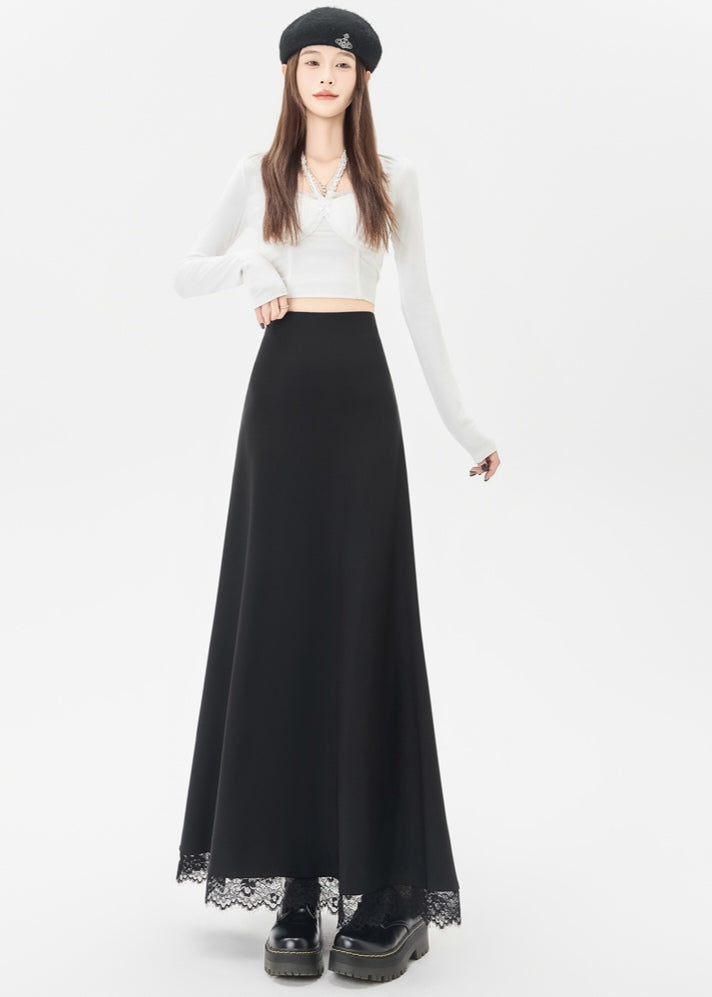 Lace Stitching Black Skirt