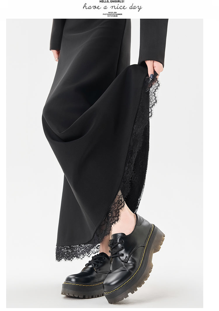 Lace Stitching Black Skirt