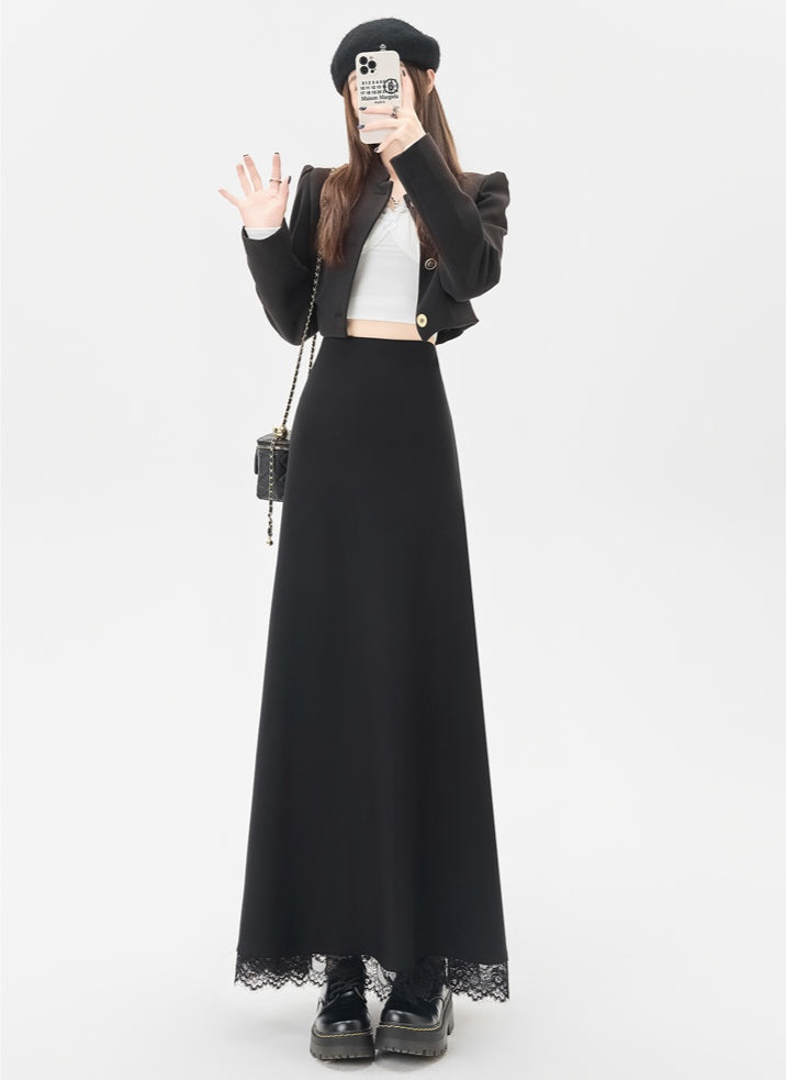 Lace Stitching Black Skirt