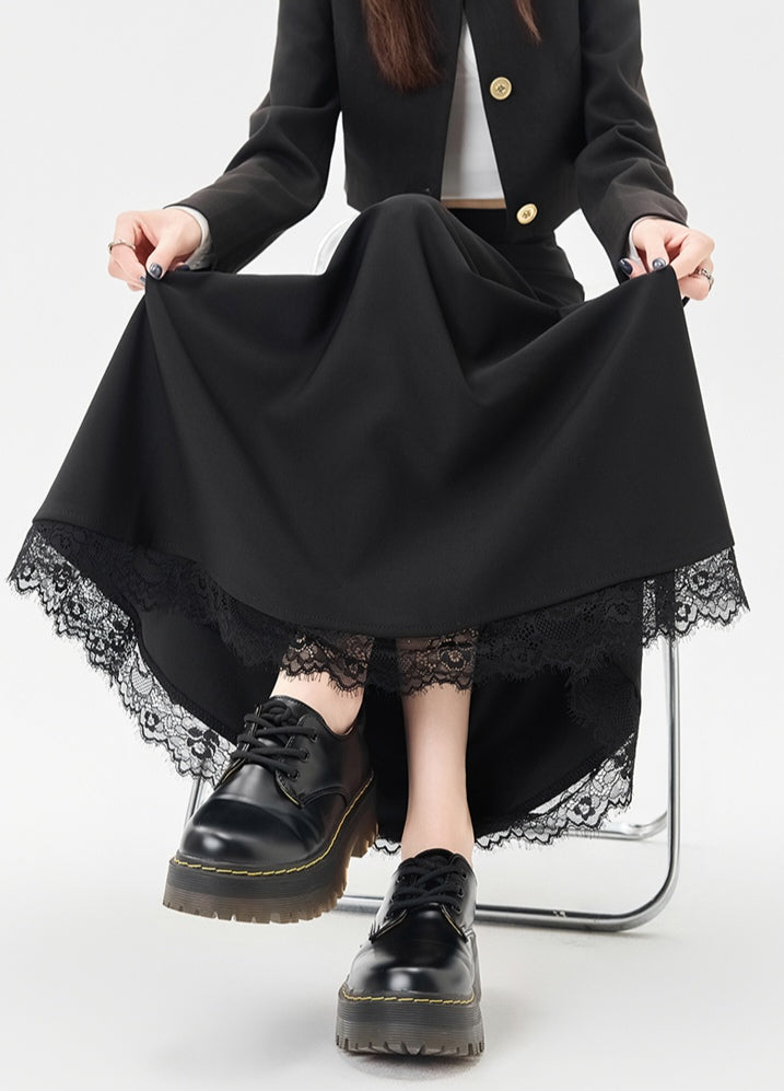Lace Stitching Black Skirt