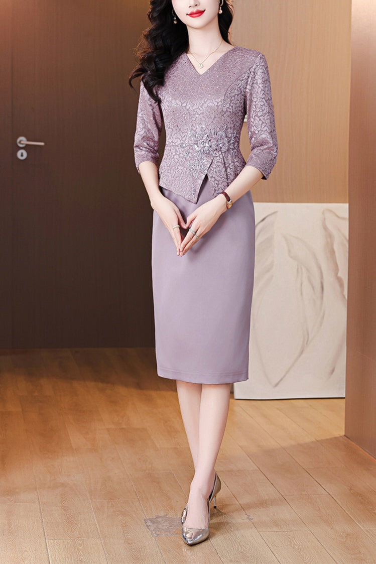Lavender Lace V-Neck Sheath Dress