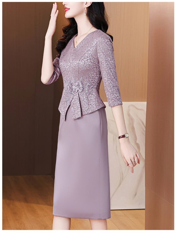 Lavender Lace V-Neck Sheath Dress