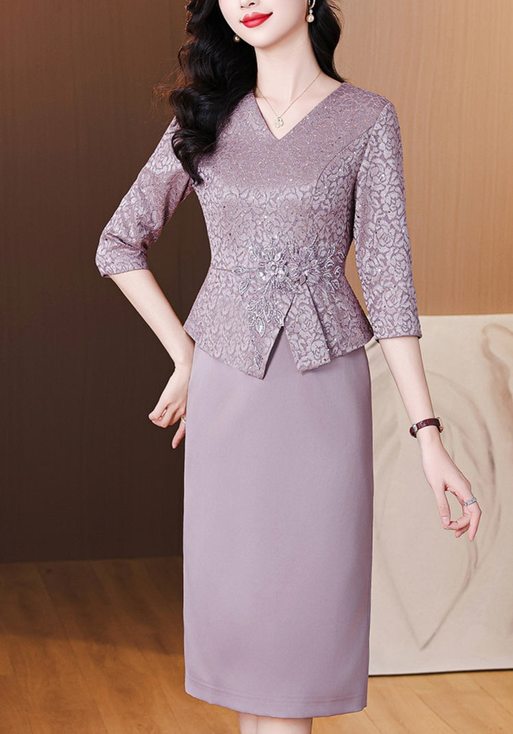 Lavender Lace V-Neck Sheath Dress