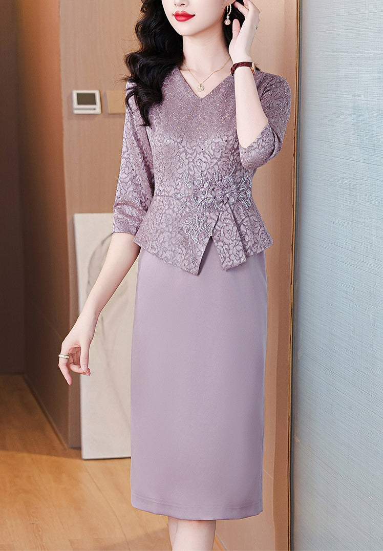 Lavender Lace V-Neck Sheath Dress