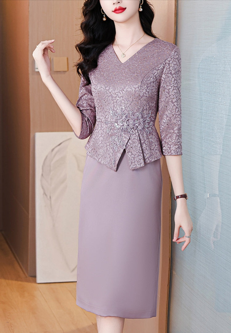Lavender Lace V-Neck Sheath Dress