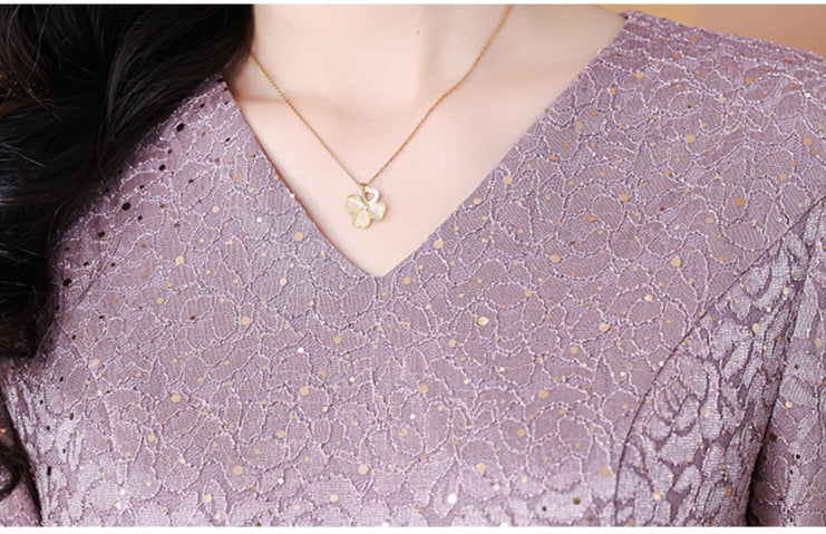 Lavender Lace V-Neck Sheath Dress