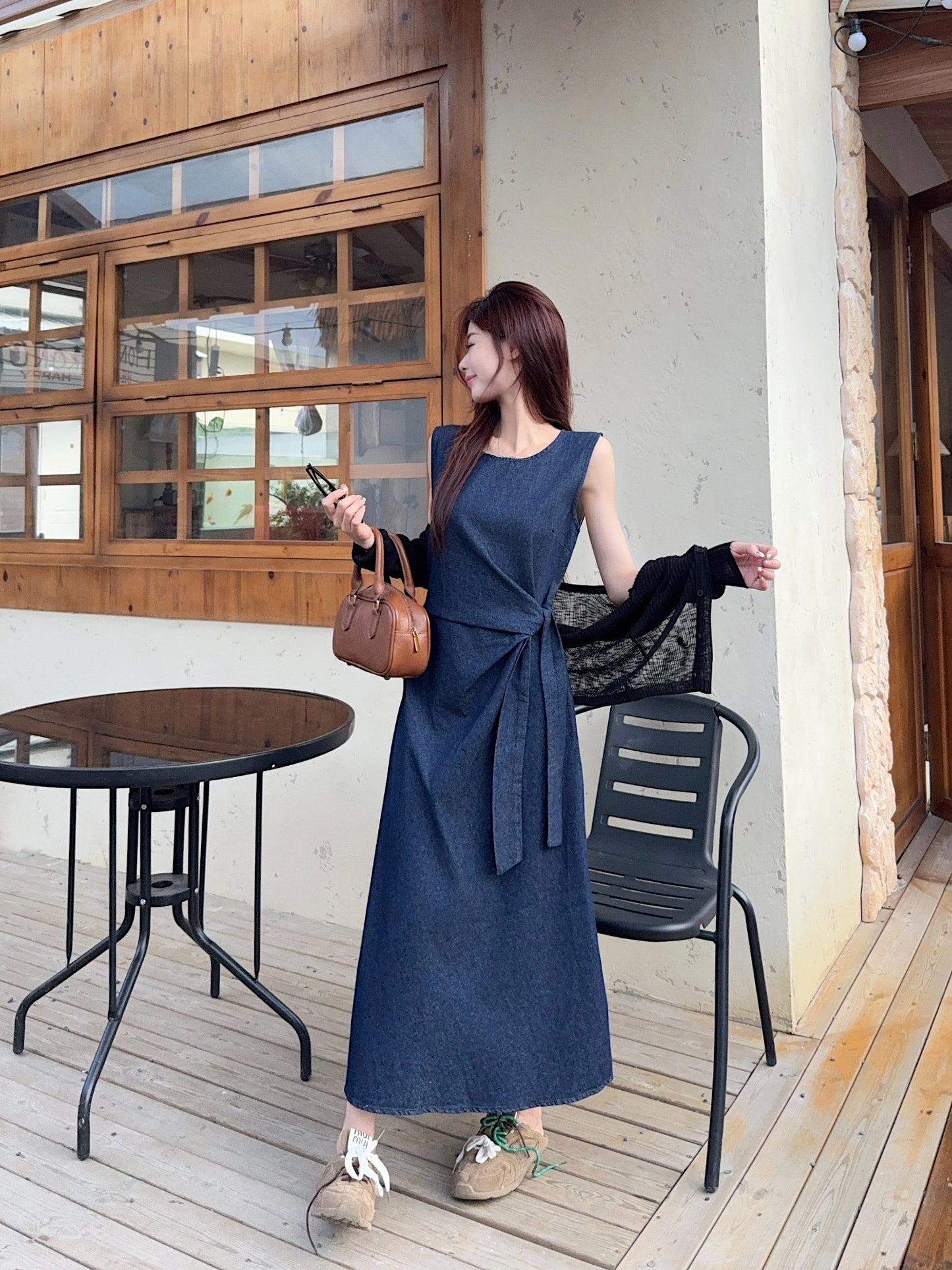 Pleated Blue Denim Dress