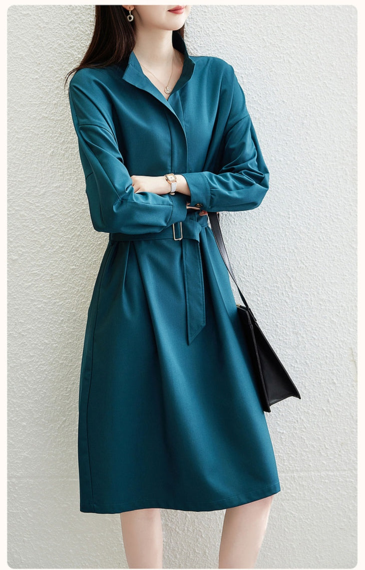 Women's Loose Fit A-Line Shirt Dress with Belt