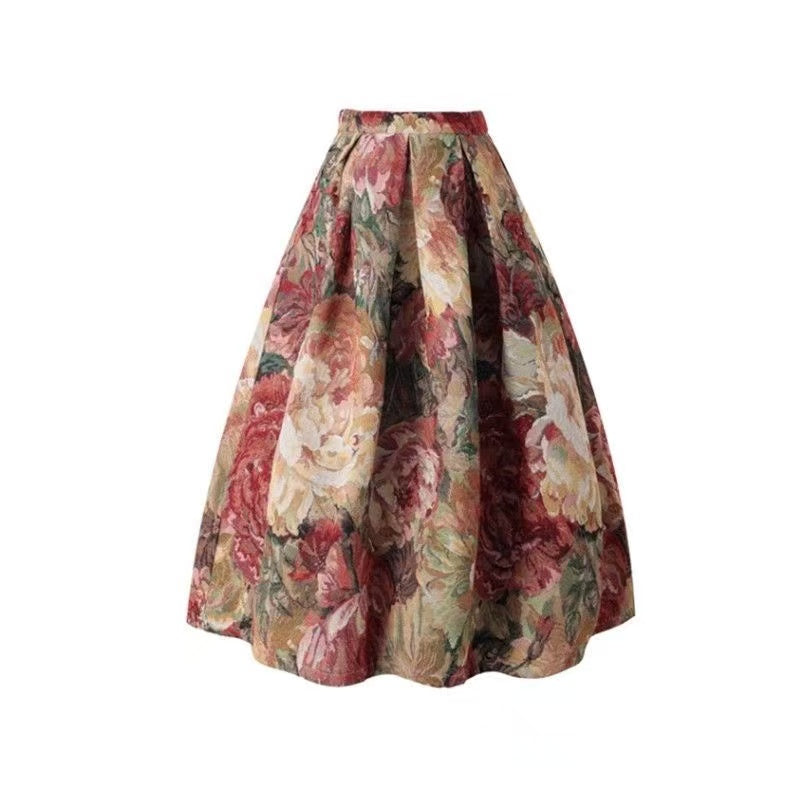 Floral Vintage-Inspired A-Line Midi Skirt