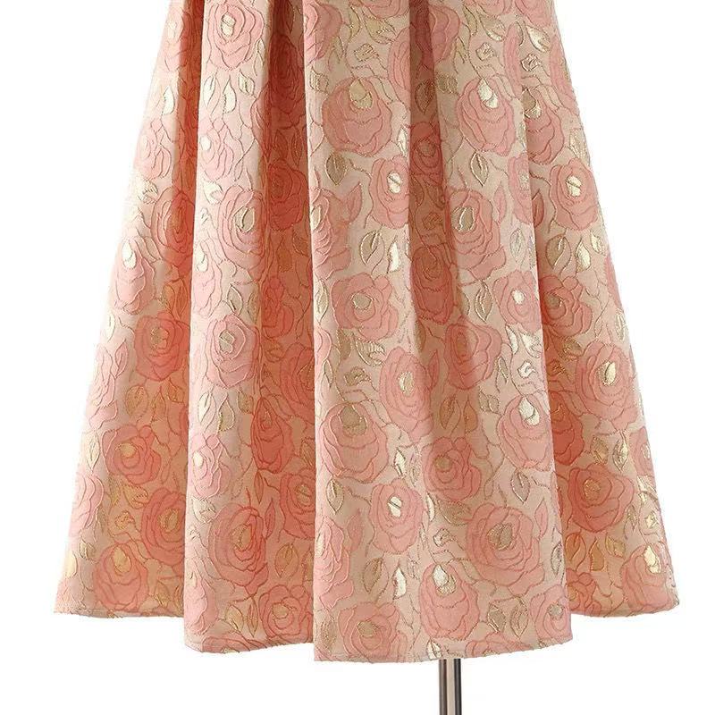 Pink Vintage-Inspired A-Line Midi Skirt
