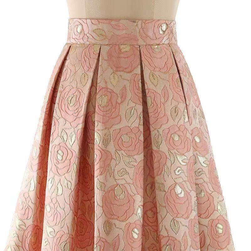 Pink Vintage-Inspired A-Line Midi Skirt