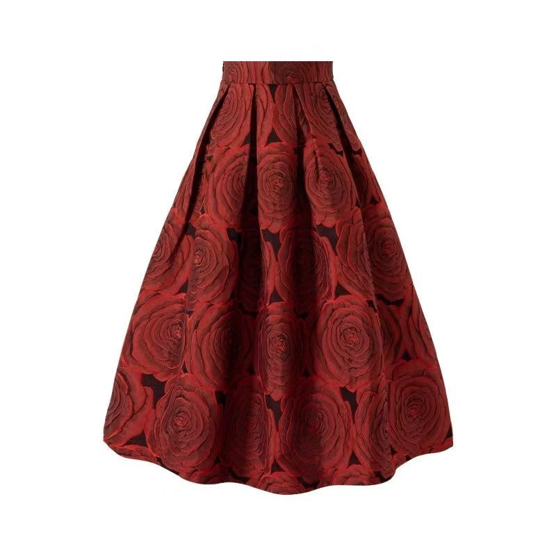 Red Rose Floral Pleated Skirt