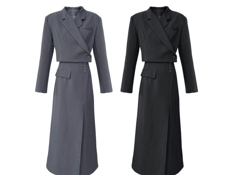 Cropped Blazer & Long Skirt Two-Piece Set