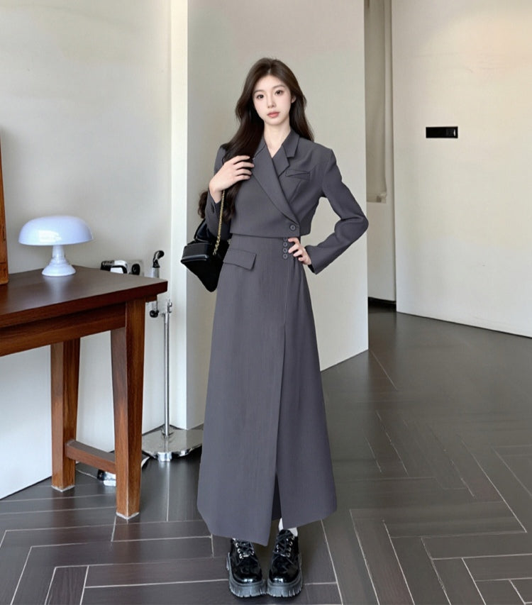 Cropped Blazer & Long Skirt Two-Piece Set
