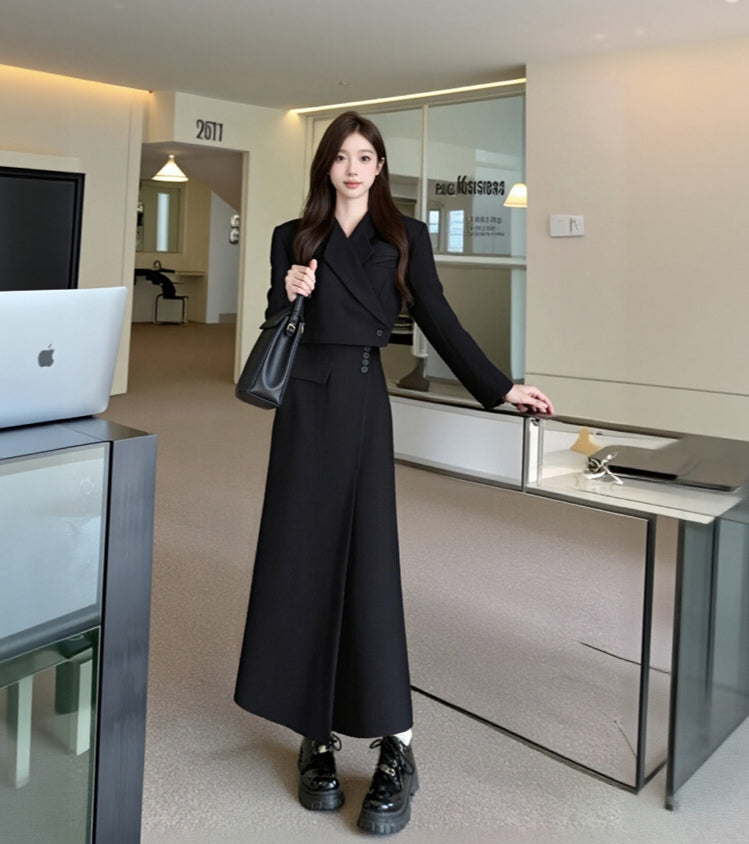 Cropped Blazer & Long Skirt Two-Piece Set