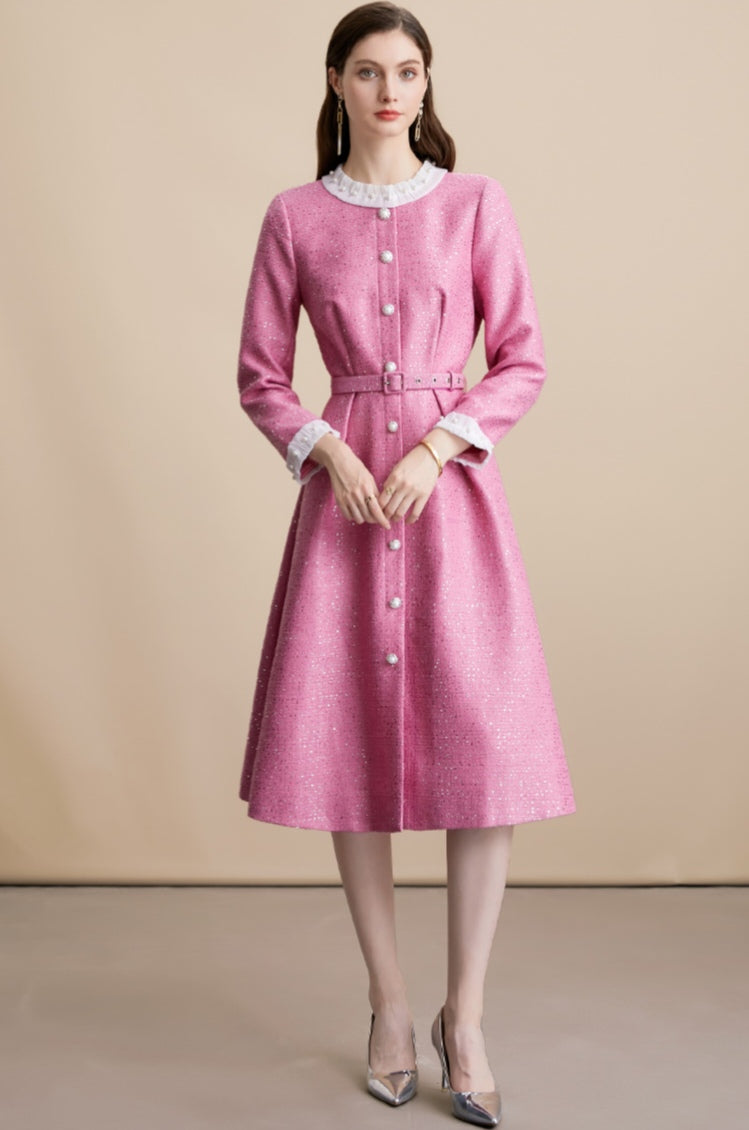 Embellished Collar Tweed Midi Dress