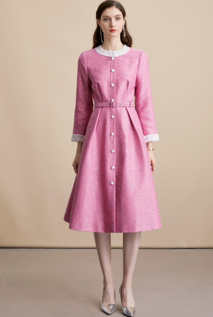 Embellished Collar Tweed Midi Dress