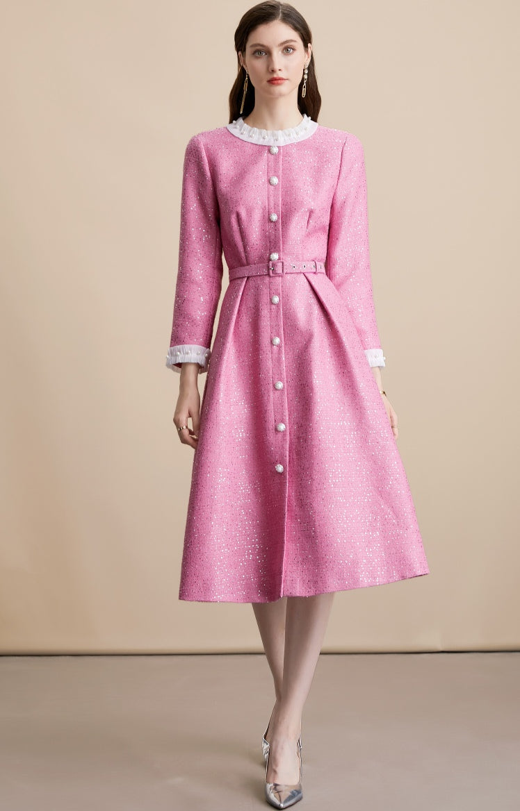Embellished Collar Tweed Midi Dress