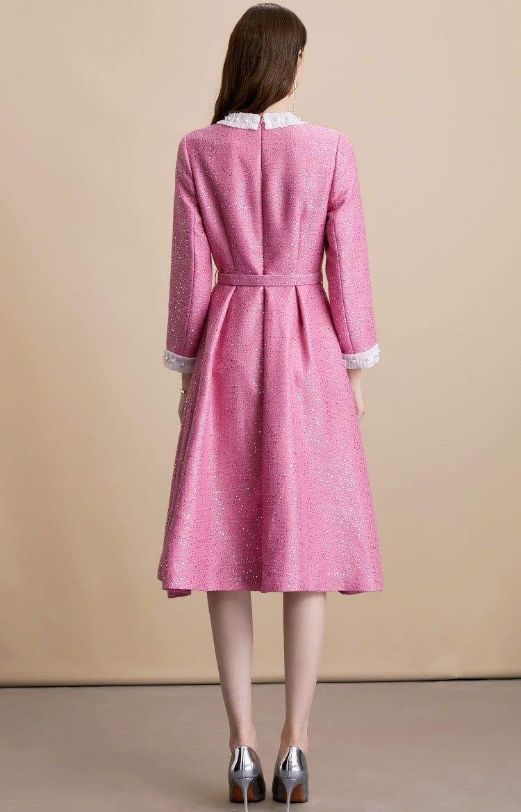 Embellished Collar Tweed Midi Dress