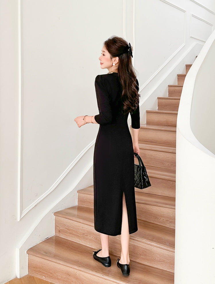 Beaded Little Black Midi Dress